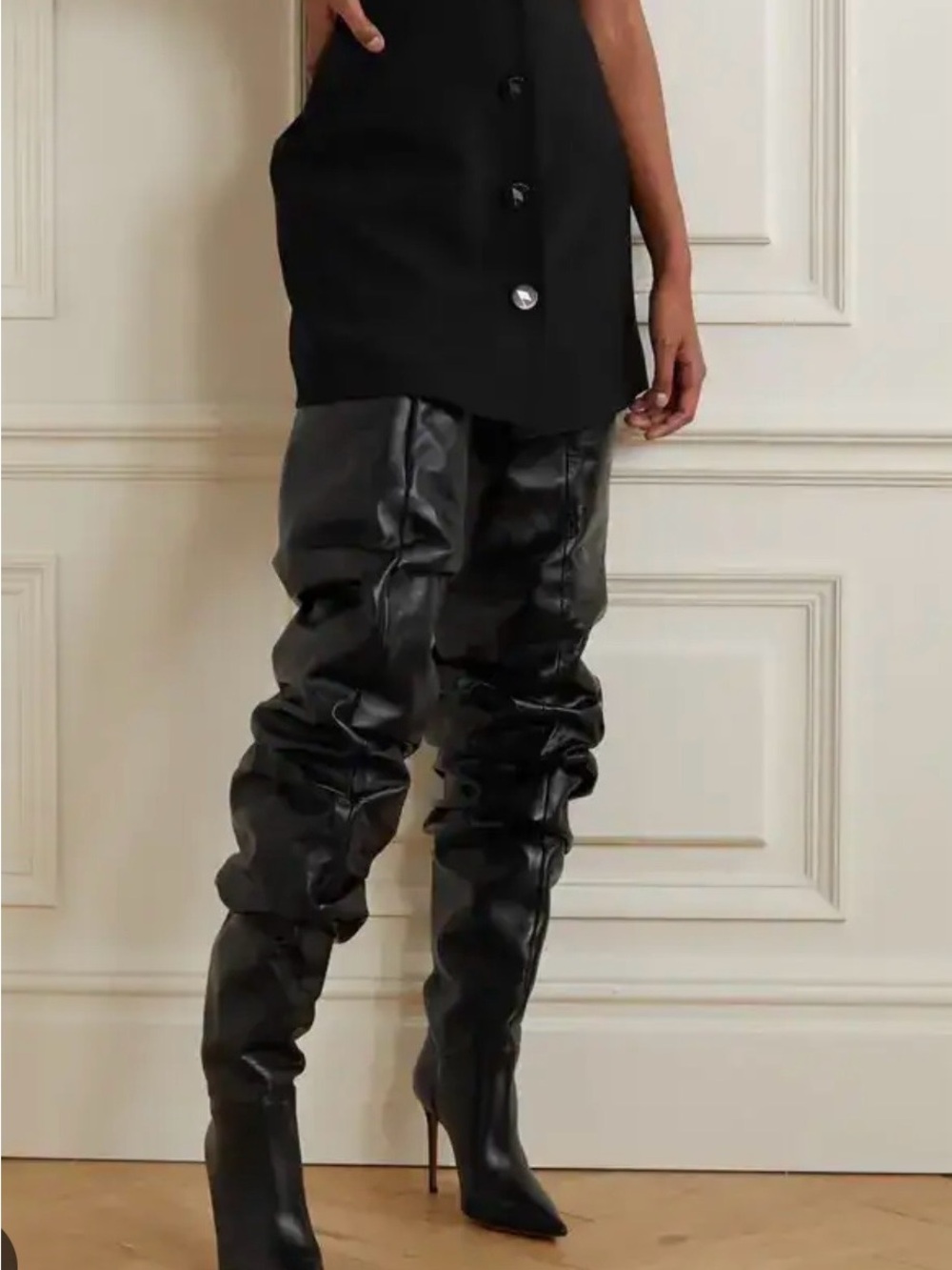 Amina Muaddi Black Slouchy Over-the-Knee Stiletto Boots